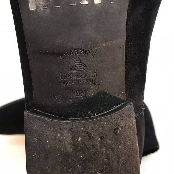 KIKIT Mat Black Leather Booties Women's 8 Lace Up Ankle Boots ZigZag Design Shoe - Picture 9 of 10